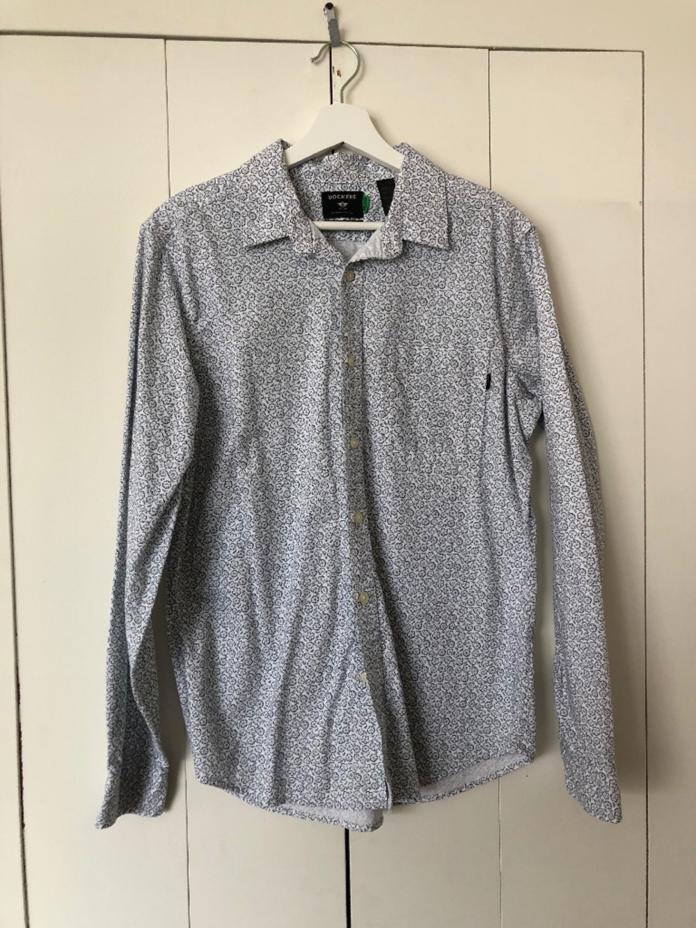 Dockers Men’s Slim‑Fit Button‑Down – Navy Micro‑Floral Print, Size M